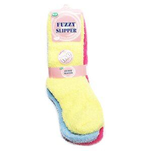 Weitzner Cozy Fuzzy Slipper Socks Yellow Blue Pink 3 Pair Size 9-11